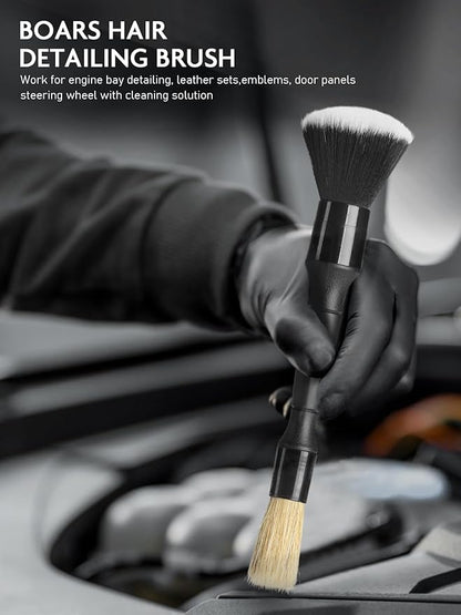 Fantasticlean 9PCS Car Interior Detailing Set, Microfiber Cloth & Applicator, Double-Head Detailing Brushes, Natural Bristles, Scratch-Free, Ultra-Soft for Seats Leather Care or Cleaning