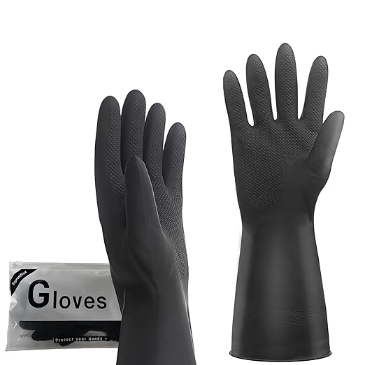 Thick Rubber Cleaning Gloves - 3 Pairs Black Rubber Gloves for Dishwashing Medium, Non-Slip Kitchen Gloves for Washing Dishes, Reusable Cleaning Gloves, Waterproof, Heavy-Duty (3P,M)