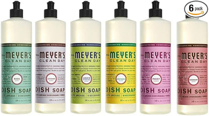 Mrs. MEYER'S Liquid Dish Soap 6 Scent Bundle, 1 Lemon Verbena, 1 Lavender, 1 Basil, 1 Honeysuckle, 1 Peony, 1 Rosemary, 16 FL OZ Each (Variety Pack)
