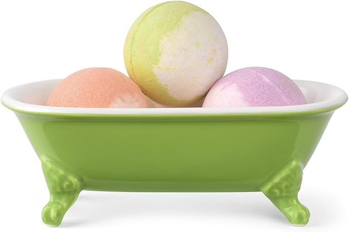 6.5" Ceramic Mini Decorative Clawfoot Bathtub Bar Soap Dish, Kitchen Sponge Holder and Shower Tray for Bathroom, 1 Pack(Lime)