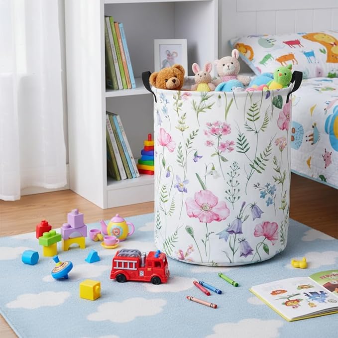 Baby Laundry Hamper kids laundry Basket Waterproof Laundry Bag for Bedroom Toy Clothes Organizer Room Décor(Pink Flower)