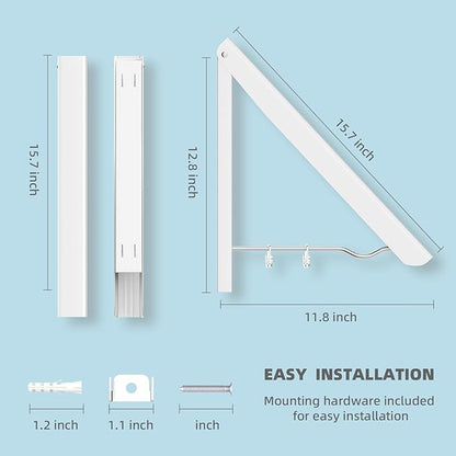 BAKON 2 Pack Clothes Drying Rack Foldable Collapsible, Folding Laundry Rack Wall Mounted Retractable Clothes Hanger for Laundry Room, Indoor & Outdoor Use, Easy Installation, Aluminum (White)