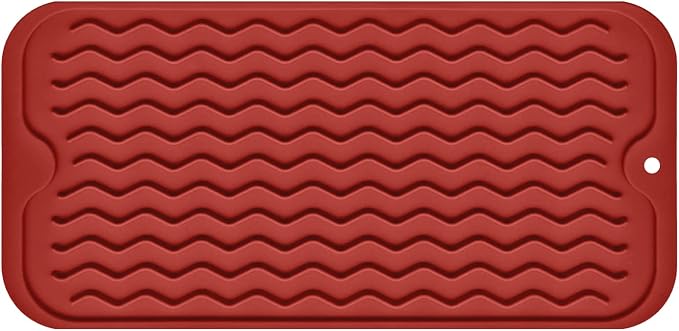 Silicone Dish Drying Mat, Non-Slip Easy Clean Sink Mat Large Heat-resistant Dish Drainer Mat for Kitchen Counter, Sink, Refrigerator or Drawer liner (12" x 6", RED)