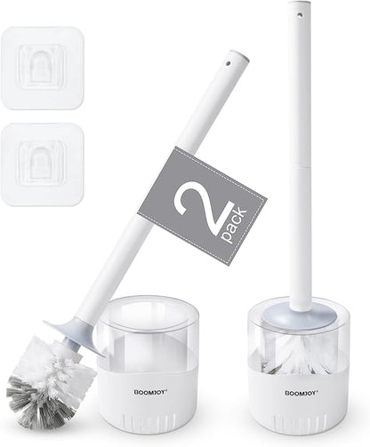 BOOMJOY Toilet Bowl Brush and Holder, 2 Pack Toilet Brush and Holder Set with Dense Bristles for Bathroom Deep Cleaning, Household Cleaning Accessories, Easy to Assemble, Clear