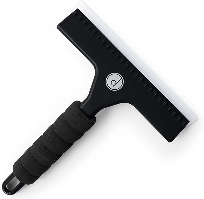Squeegee for Shower Door, Car Windshield, and Glass Window - 2 Extra Silicone Replacement Blades - Foam Handle - Black