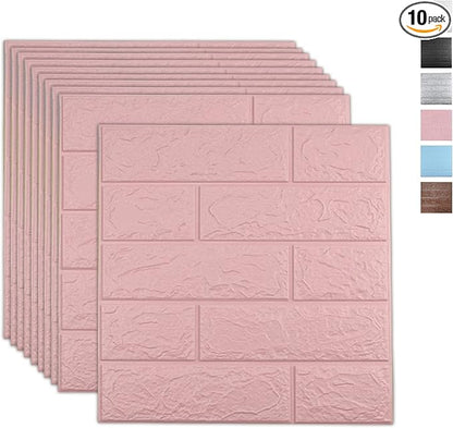 10 PCS Pink 3D Wall Panels, 14.5 sq.feet Coverage, Printable Wallpaper Sticker with Self-Adhesive Waterproof Brick PE Foam Wall Panels Peel and Stick for Interior Wall Decor Home Decoration