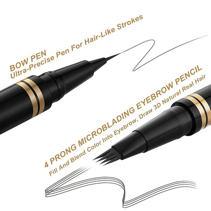 Eyebrow Pen,2-in-1 Waterproof Eyebrow Pencil with 4 Tip Microblading Brow Pen and Ultra-Precise Brow Pencil,with Dual-ended Eyebrow Brush,Eyebrow Makeup for Natural Looking - Dark Grey
