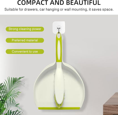 NACENA Dust Pan and Brush Set, Large Hand Broom and Dustpan Set Large Brush and Dustpan Set for Camping Broom and Dustpan Combo for Daily Cleaning Pet Hair Office Home Car, Yellow & Green