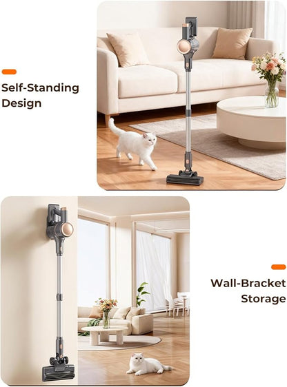 N8 Cordless Vacuum Cleaner,Lightweight Stick Vacuum with Powerful Suction,2200mAh Battery,40 Mins Runtime,Self-Standing, Rechargeable Vacuum Cleaners for Home Hardwood Floor Carpet Pet Hair (Honey)