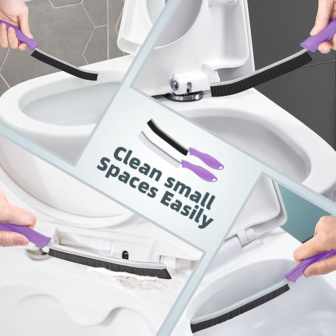 Toilet Brush, 2 Pcs Bathroom Cleaning Brush, Toilet Scrubber, Deep Toilet Bowl Brush with Hanging Hole, Multifunctional Gap Cleaning Brush, Bristles for Kitchen Sinks, Tub,Shower (6, Purple)