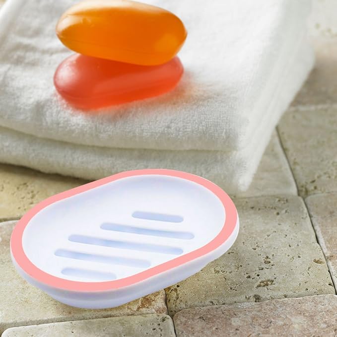 Topsky 2-Pack Oval Soap Dish, Soap Holder, Soap Saver, Easy Cleaning, Pink
