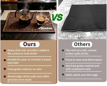 Bar Mats for Countertops, Heavy Duty Rubber Mat, 3D Coffee Bean Coffee Bar Mat, Dish Drying Mat for Kitchen, Restaurant, Coffee Bar Essentials, Non-Slip Drip Tray Mat(Coffee,18"x12")