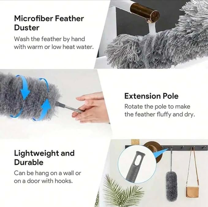 Extendable Microfiber Duster with Telescopic Handle, Gray