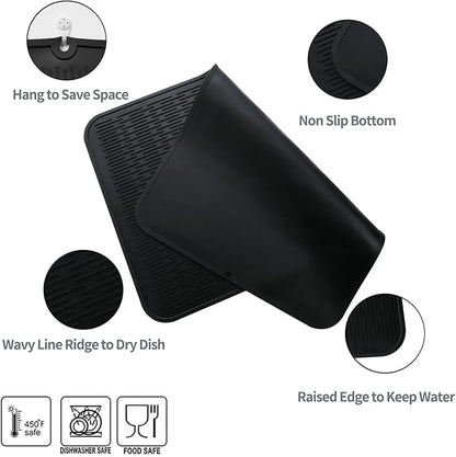 MicoYang Silicone Dish Drying Mat for Multiple Usage,Easy clean,Eco-friendly,Heat-resistant Silicone Mat for Kitchen Counter or Sink,Refrigerator or Drawer Liner Black 4XL 32 inches x 18 inches