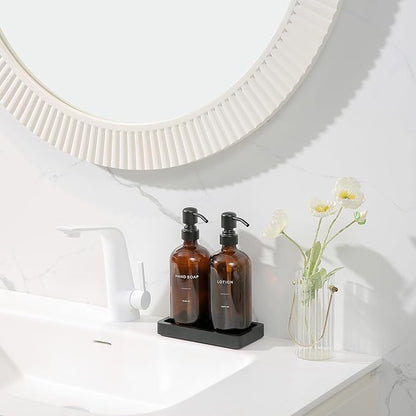 Amber Glass Soap Dispenser Set, Hand Soap and Lotion Set with Black Stainless Steel Pump, Perfect for Modern Bathroom Decor. (Amber)