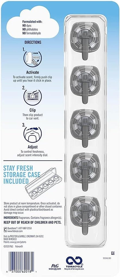 Febreze Car Air Freshener, Set of 5 Clips, Linen & Sky - up to 150 Days