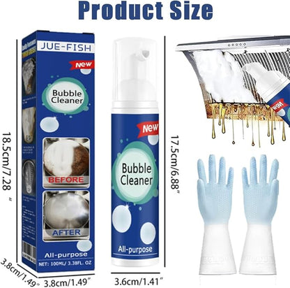 All-Purpose Rinse-Free Cleaning Spray, Upgraded Bubble Cleaner Foam Spray, Highly Effective Oil Breakdown Foaming Spray, Stain Remover for Stubborn Grease, Grime Kitchen and Other Stains (1Pc)