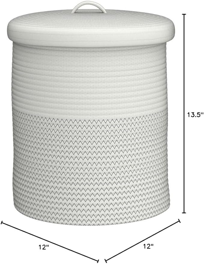 Yimi's Dream Woven Basket with Lid, Decorative Rope Storage Baskets for Organizing, medium Baskets for Baby, Kids, Toys, Blanket, Woven Baskets for Storage (White & Blacksuture, 12D x 13.5H inch)