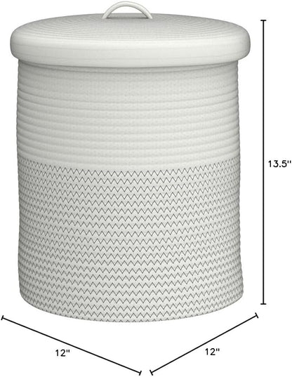 Yimi's Dream Woven Basket with Lid, Decorative Rope Storage Baskets for Organizing, medium Baskets for Baby, Kids, Toys, Blanket, Woven Baskets for Storage (White & Blacksuture, 12D x 13.5H inch)