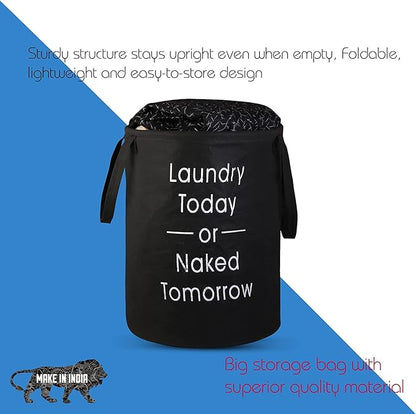45L Waterproof Laundry Basket – Collapsible Canvas Clothes Hamper with Handles for Toy Storage, Laundry Room, Dorm & Nursery – Black Organizer Bin (8.86x6.1x7.28 in)