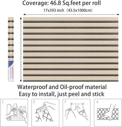 Arthome Wood Slat Wallpaper 17''x393'' Peel and Stick self Adhesive Wood Wallpaper PVC Vinyl Decorative Removable Wallpaper Waterproof Faux Wood Grating Stripe Contact Paper for Living Room (Oak)