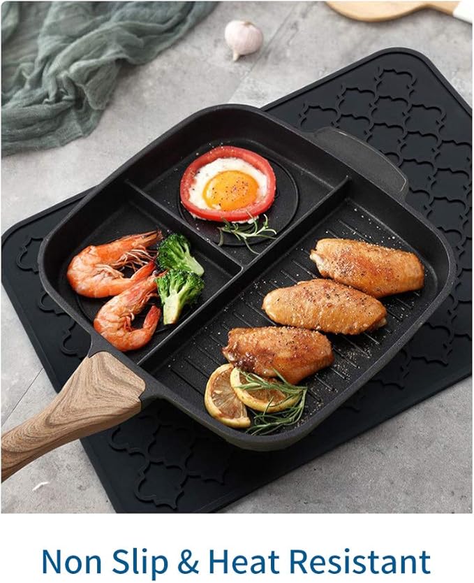 AMOAMI-Dish Drying Mats for Kitchen Counter-Silicone Dish Drying Mat-Kitchen Dish Drying Pad Heat Resistant Mat-Kitchen Gadgets Kitchen Accessories Kitchen Small Appliances(16" x 18", BLACK)
