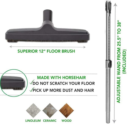 OVO Central Vacuum Carpet Deluxe Accessory Kit, 50ft Dual Voltage Hose with Pigtail, On-Off Switch at The Handle, 6 Adjustable Heights Electric Carpet Beater, 12’’ Floor Brush and Accessories, Black