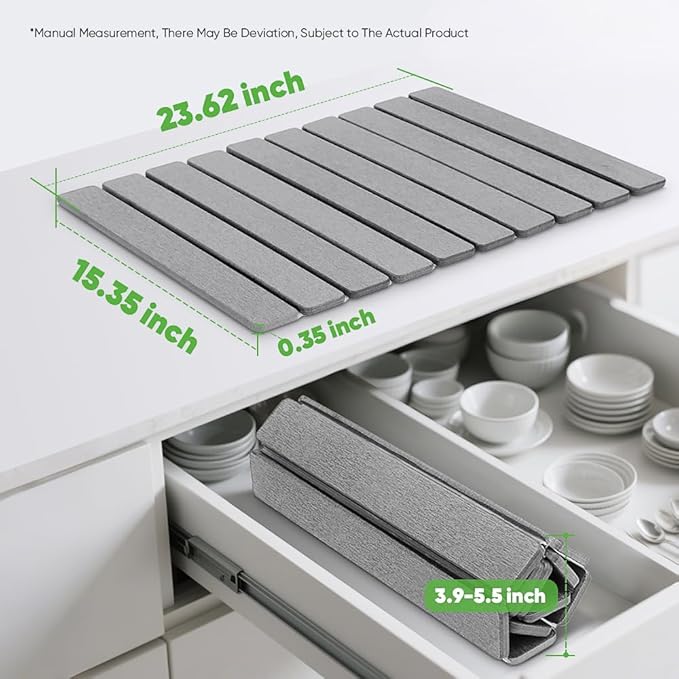 Stone Dish Drying Mat for Kitchen Counter - 24" x 16" Ultra Absorbent Diatomaceous Earth Mat, Fast Drying & Foldable Countertop Protector, Non-Slip Eco-Friendly Stone Mat for Dishes
