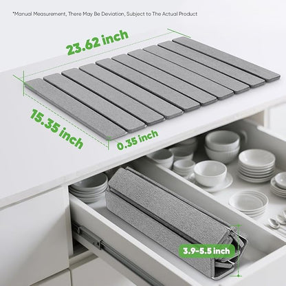 Stone Dish Drying Mat for Kitchen Counter - 24" x 16" Ultra Absorbent Diatomaceous Earth Mat, Fast Drying & Foldable Countertop Protector, Non-Slip Eco-Friendly Stone Mat for Dishes