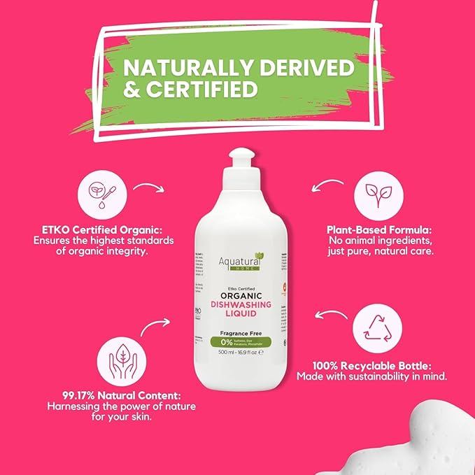 Organic Dishwashing Liquid for Dishes, Plant Based Dish Soap, Kitchen Unscented Dish Soap Liquid, Cuts Grease, Suitable for Sensitive Skin, Quick Rinse, 16.9 Fl Oz