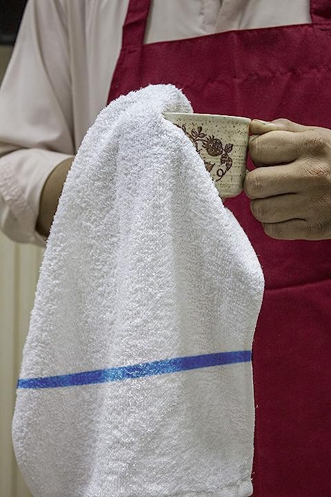 GREEN LIFESTYLE Blue Striped Terry Towels, White Rags, Bar Towels, 100% Cotton Absorbent and Durable, Multipurpose Cleaning Rags, Cotton Cleaning Rags, Kitchen Rags (14”x17”, Pack of 60)