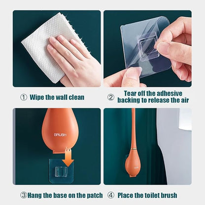 Modern Flexible Silicone Toilet Caspa for Home, Modern Home Flexible Silicone Toilet Brush, Deep Cleaning Silicone Toilet Brush and Holder Set with Dispenser, No-Slip Handle & Flexible Bristles (1-B)