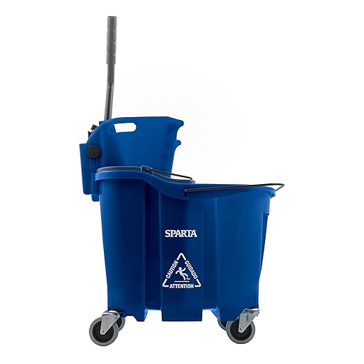 Carlisle FoodService Products Omnifit Mop Bucket with Side Press Wringer and Soiled Water Insert for Floor Cleaning, Kitchens, Restaurants, And Janitorial Use, Polypropylene (Pp), 35 Quarts, Blue
