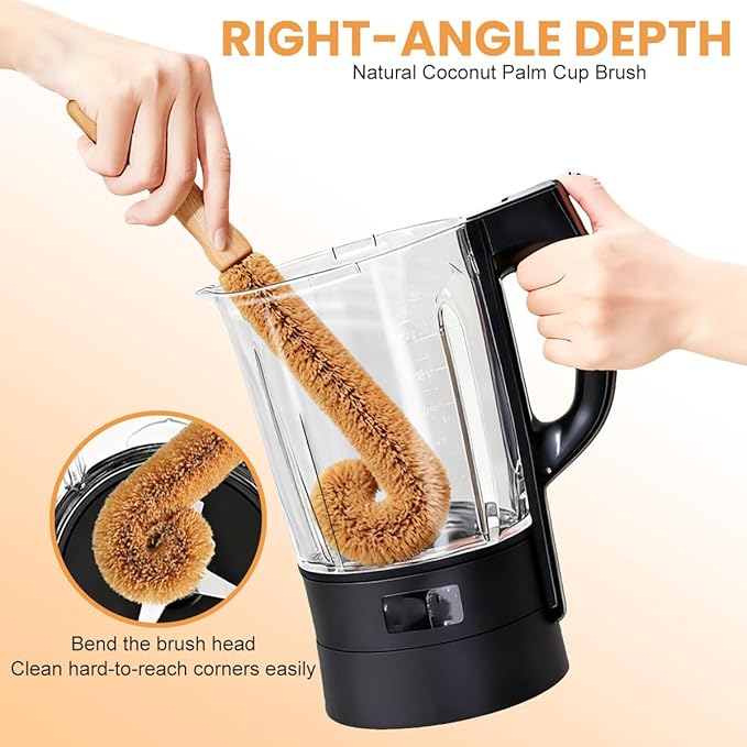 1Pcs Long Handle Scrubber with Bamboo Handle and Coconut Fibers Bristles Cleanning Brush for Glass Bottle Cup Winebottle Kitchen Home