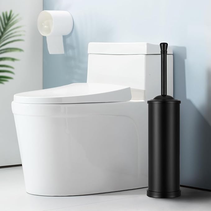 Black Toilet Brush and Holder Set,304 Stainless Steel Toilet Bowl Brush and Holder for Bathroom,Heavy Duty Toilet Brush,Durable Scrubbing Bristles,Splash Resistant,Long Handle