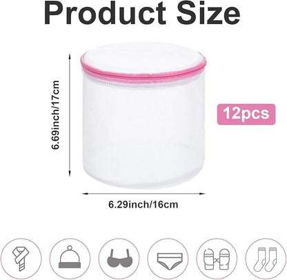 12PCS Honeycomb Mesh Laundry Bags, Bra Washing Bag for Laundry with Zips Reuse Washing Machine Bag for Delicates Blouse for Cleaning and Drying Underwear, Delicates, Brassiere, Bralette (6 x 7In Pink)
