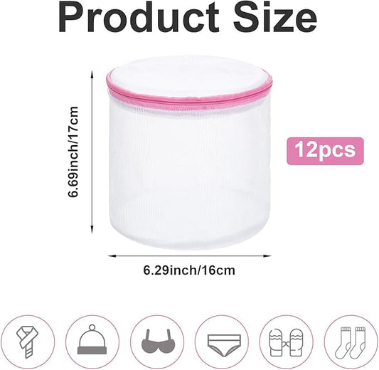12PCS Honeycomb Mesh Laundry Bags, Bra Washing Bag for Laundry with Zips Reuse Washing Machine Bag for Delicates Blouse for Cleaning and Drying Underwear, Delicates, Brassiere, Bralette (6 x 7In Pink)