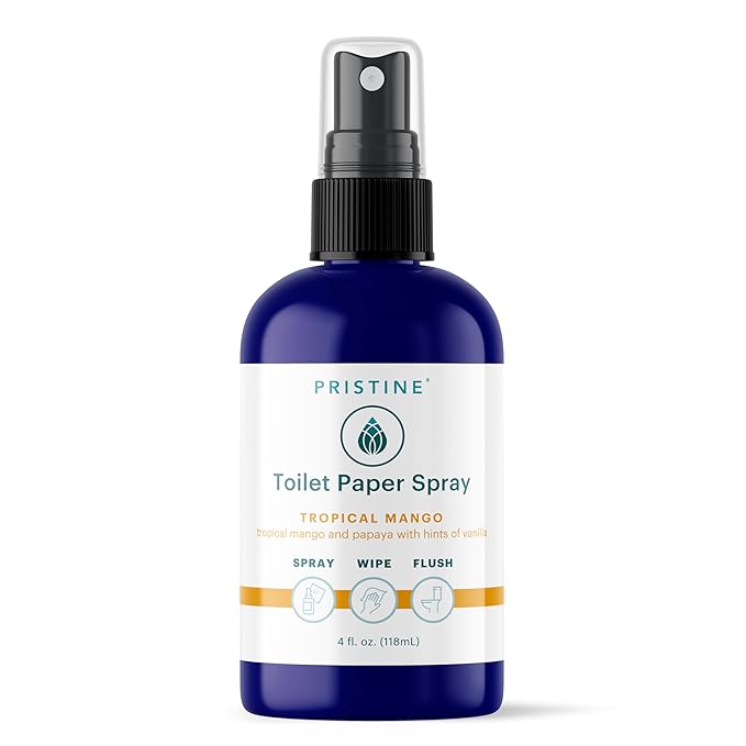 PRISTINE Toilet Paper Spray - As Seen on Shark Tank, More Natural Personal Cleansing Wipes & Flushable Wet Wipes Alternative, Spray Toilet Paper to Create Flushable Wipe, Tropical Mango, 4 fl oz