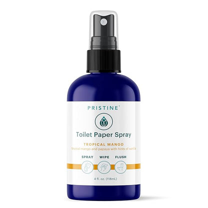 PRISTINE Toilet Paper Spray - As Seen on Shark Tank, More Natural Personal Cleansing Wipes & Flushable Wet Wipes Alternative, Spray Toilet Paper to Create Flushable Wipe, Tropical Mango, 4 fl oz