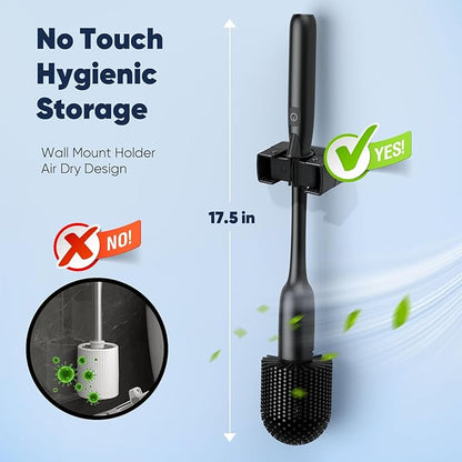 EKZ Electric Toilet Brush with UV Stain Detection, High-Torque Power, Dual-Speed (80/200 RPM), Splash-Resistant Silicone Scrubber Head, Hygienic Wall-Mount Holder, Type-C Rechargeable, Black