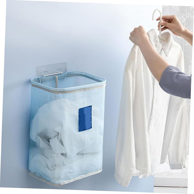 Holibanna Wall Mounted Foldable Laundry Basket Blue Cloth Storage Container for Dirty Clothes Eco-friendly Bathroom Organizer Space-saving Design for Home Use