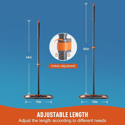 Mops for Floor Cleaning with 3 Different Washable Pads and Extendable 55” Long Handle, Multifunction Dust Mop for Hardwood,Marble,Tile Floor Mopping,Orange