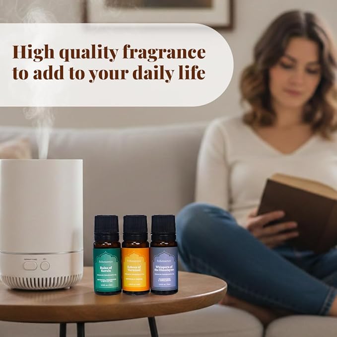 Folkulture Essence of India Essential Oils Set for Diffuser | Set of 5 Fragrance Oils for Aromatherapy | Frankincense, Jasmine, Cedarwood | Home Fragrance Gift | Gift for Her