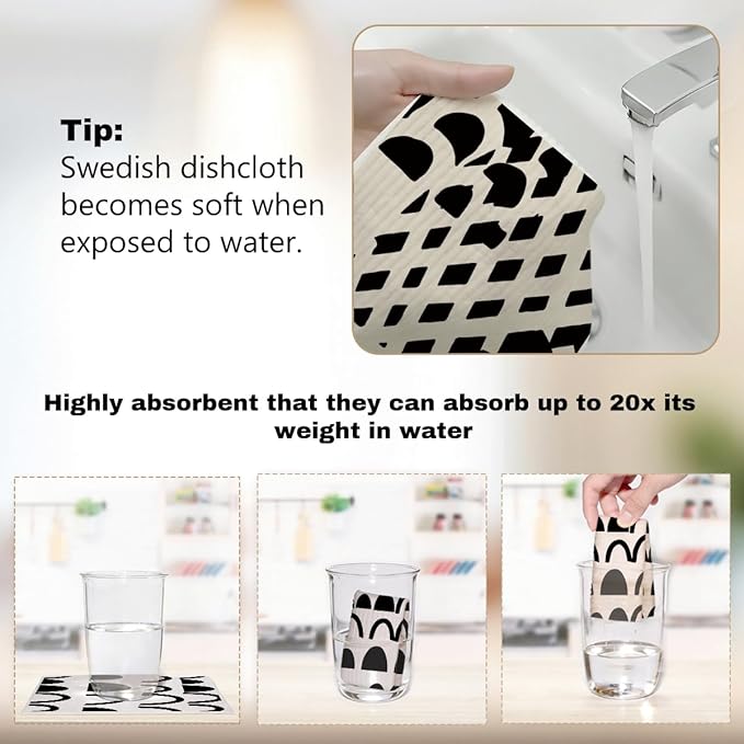 Reusable Swedish Dishcloths 6 Pack, Washable Absorbent Cellulose Cloths, No Odor Dish Cloths for Kitchen Home Cleaning, Eco-Friendly Paper Towel, Kitchen Gifts for Women