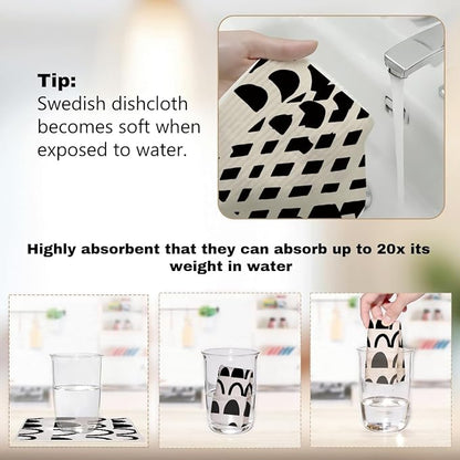 Reusable Swedish Dishcloths 6 Pack, Washable Absorbent Cellulose Cloths, No Odor Dish Cloths for Kitchen Home Cleaning, Eco-Friendly Paper Towel, Kitchen Gifts for Women
