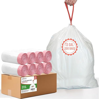 BEIDOU-PAC 13 Gallon Trash Bags Drawstring, 200 Count, White & Unscented Garbage Bags, Multi-purpose Tall Kitchen Trash Bags Can Liners for Business Home Commercial and Industrial
