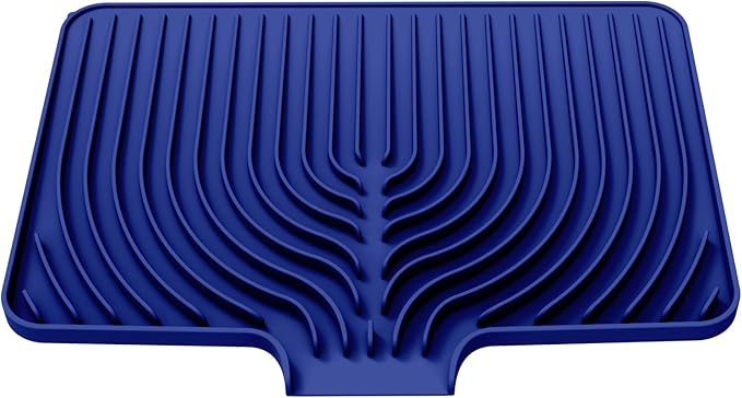 Dish Drying Mat for Kitchen Counter, with Built-in Drain Lip, Food-Grade Silicone, Easy Clean Pad for Countertop Protection, Multi-Functional Use (18x11.8, Midnight Blue)