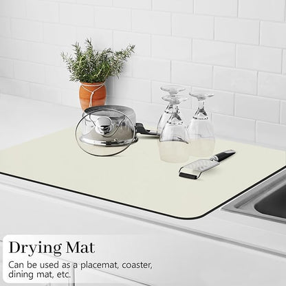 Bloss Coffee Mat / Drying Mat Off White, Absorbent / Hides Stains / Rubber Backed - Dish Drying Mat Fits Under Coffee Maker or Espresso Machine / 16.1"x24.1"