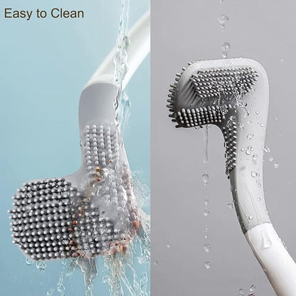 Toilet Brush, Long Handle Golf Toilet Brush with Holder 360° Deep Cleaning Flexible Silicone Toilet Cleaner Brush Wall Mounted for Bathroom (White)