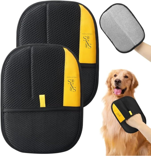 Pet Hair Removal Gloves for Dogs and Cats - Upgraded Reusable Electrostatic Grooming Glove - Easy Pet Hair Remover for Furniture - Clothing Carpet & Car Seats (2)